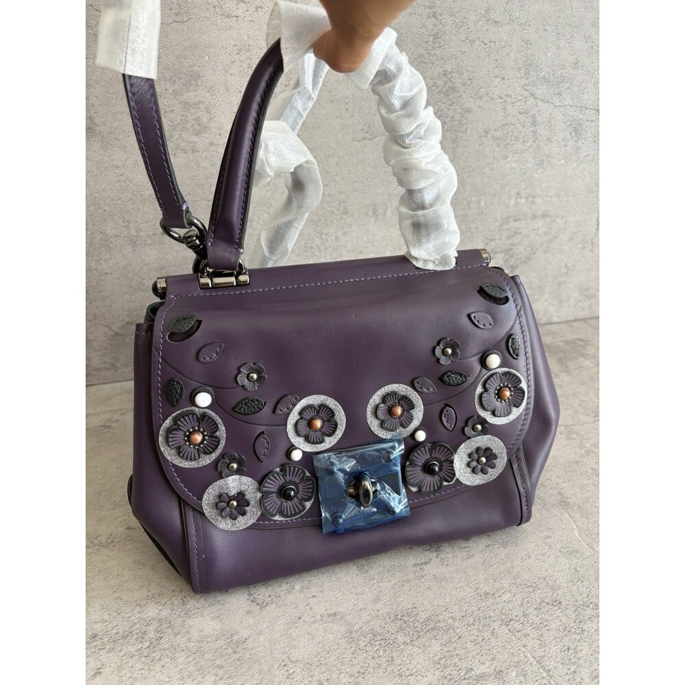 NEW! Coach Drifter Top Handle Willow Floral Tea Rose purple leather Satchel Bag
